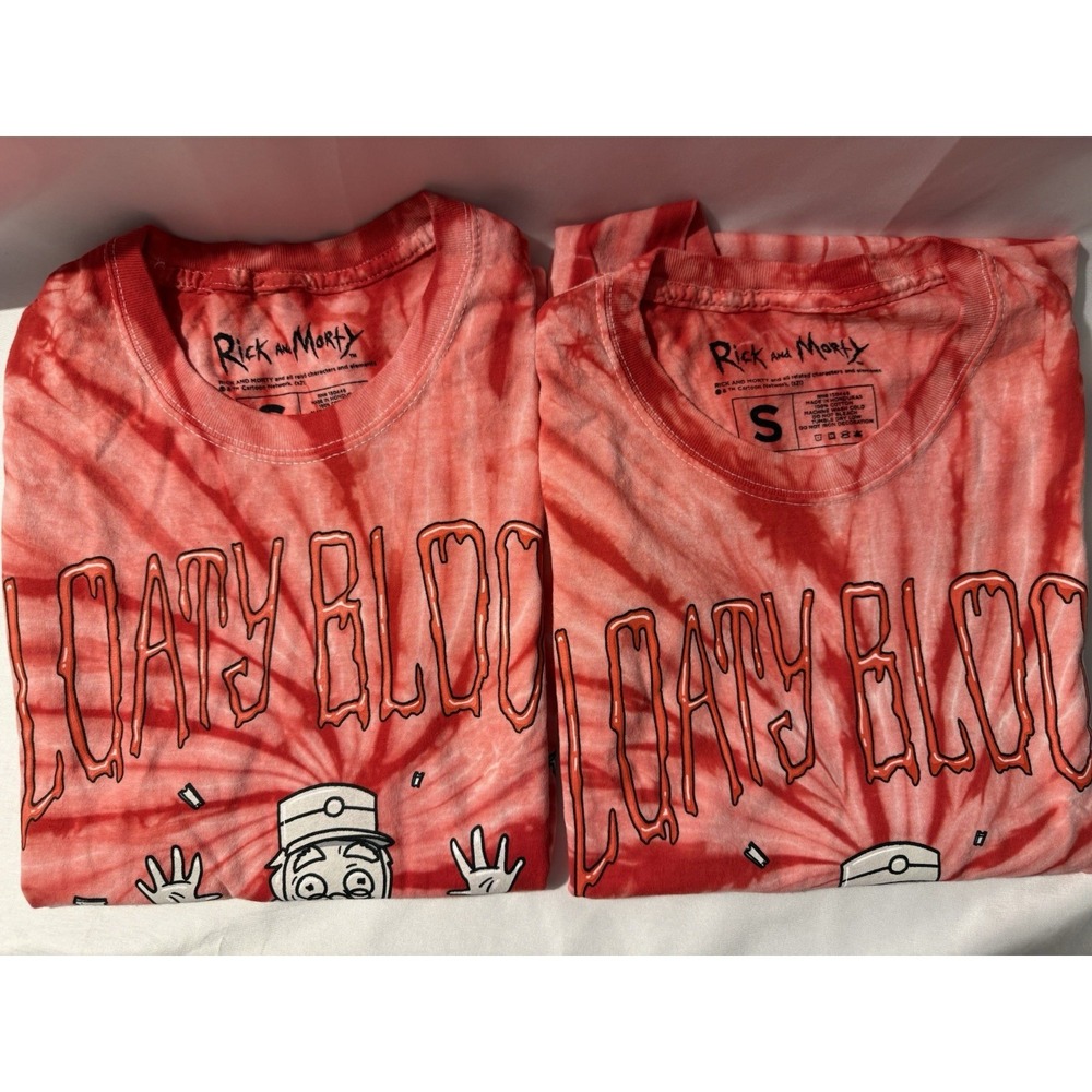 Lot of 2 Rick and Morty Floaty Bloody Tie Dye Graphic T-Shirts Small Adult NWT